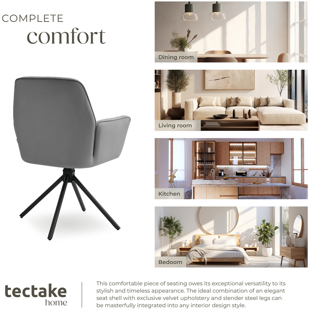 tectake Lenia Set of 6 Anthracite and Black Velvet Swivel Chair Image 7