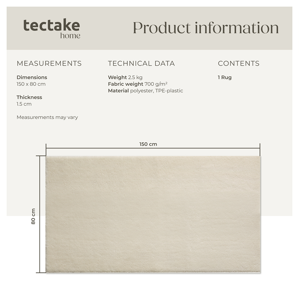 tectake Zonelle Beige Short Pile Ultra Soft Rug 150 x 80cm Image 8