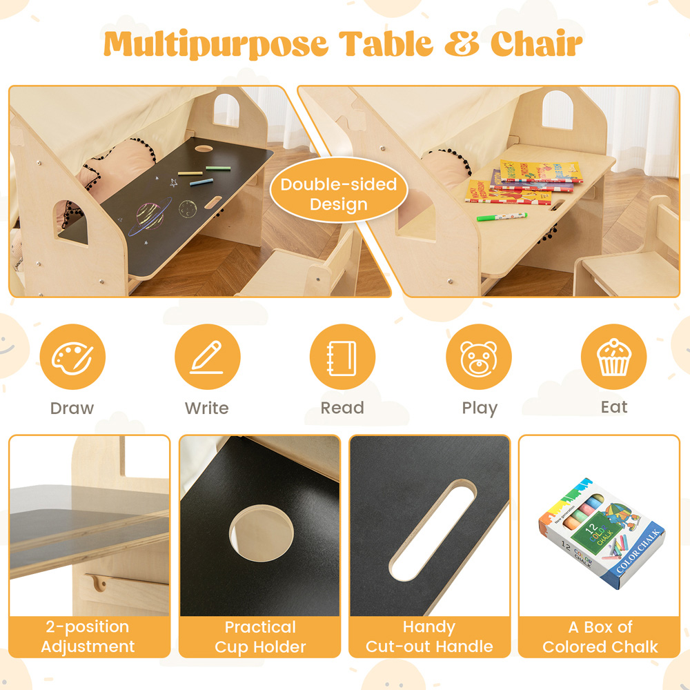 Costway Natural 6 in 1 Kids Playhouse Image 6