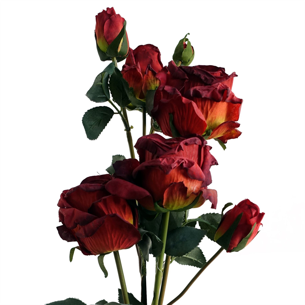 Leaf Red Rose Spray Single Stem Artificial Flower 2ft 6 Pack Image 3