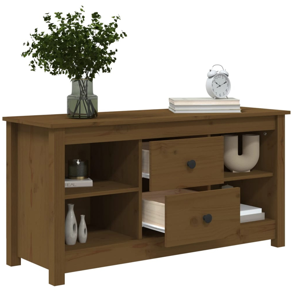 vidaXL 2 Drawer 4 Shelf Honey Brown Solid Pine Wood TV Cabinet Image 8