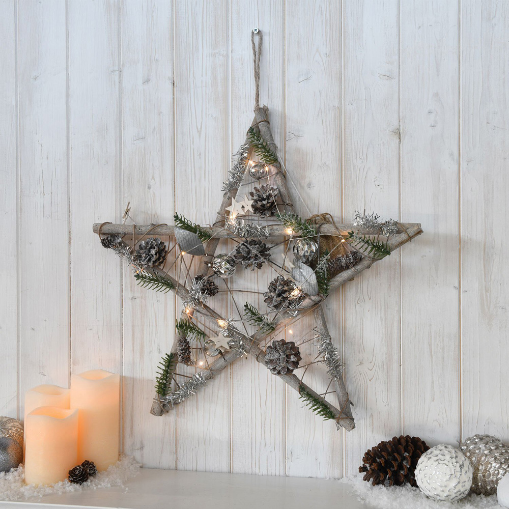 Alpine Lodge Light Up Star with Floristry Christmas Ornament Image 2