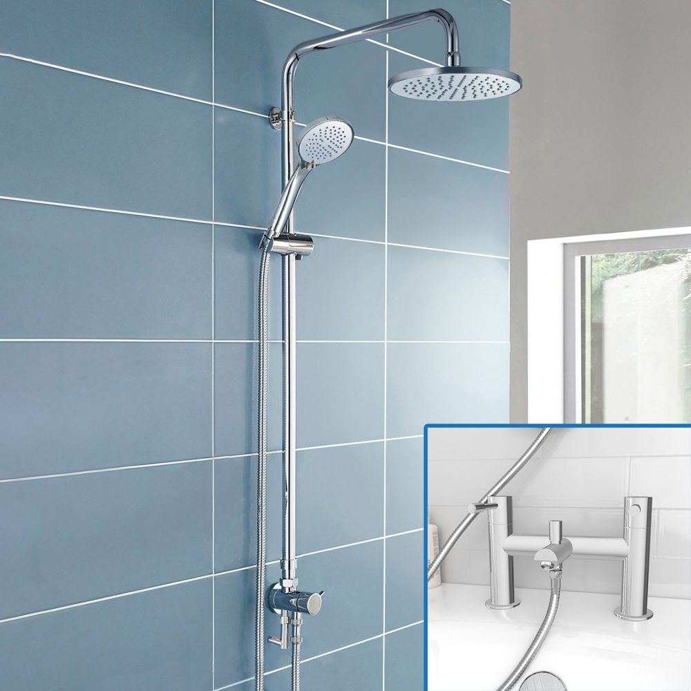 Nes Home Winstead Round Bath Shower Mixer Tap and Riser Rail Kit with Handset Image 2