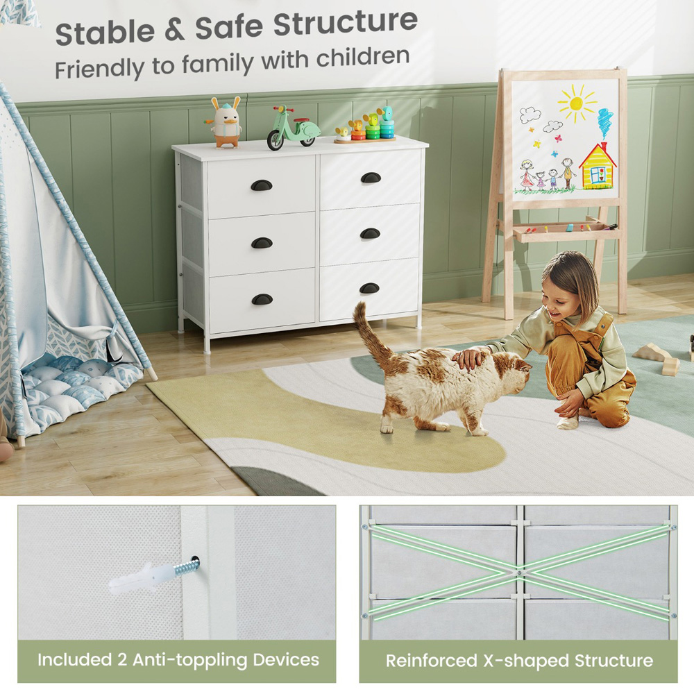 Costway 6 Drawer Rustic White Chest of Drawers Image 8