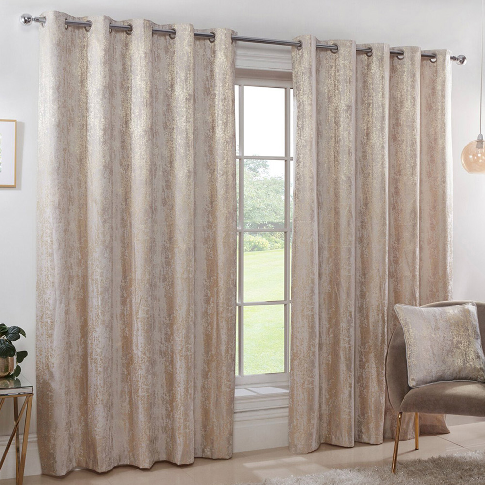 Divante Agadir Champagne Jacquard Eyelet Curtains 229 x 229cm Image 1