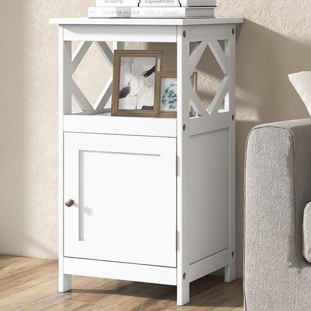 Costway Single Door Single Shelf White Bathroom Floor Cabinet Image 1