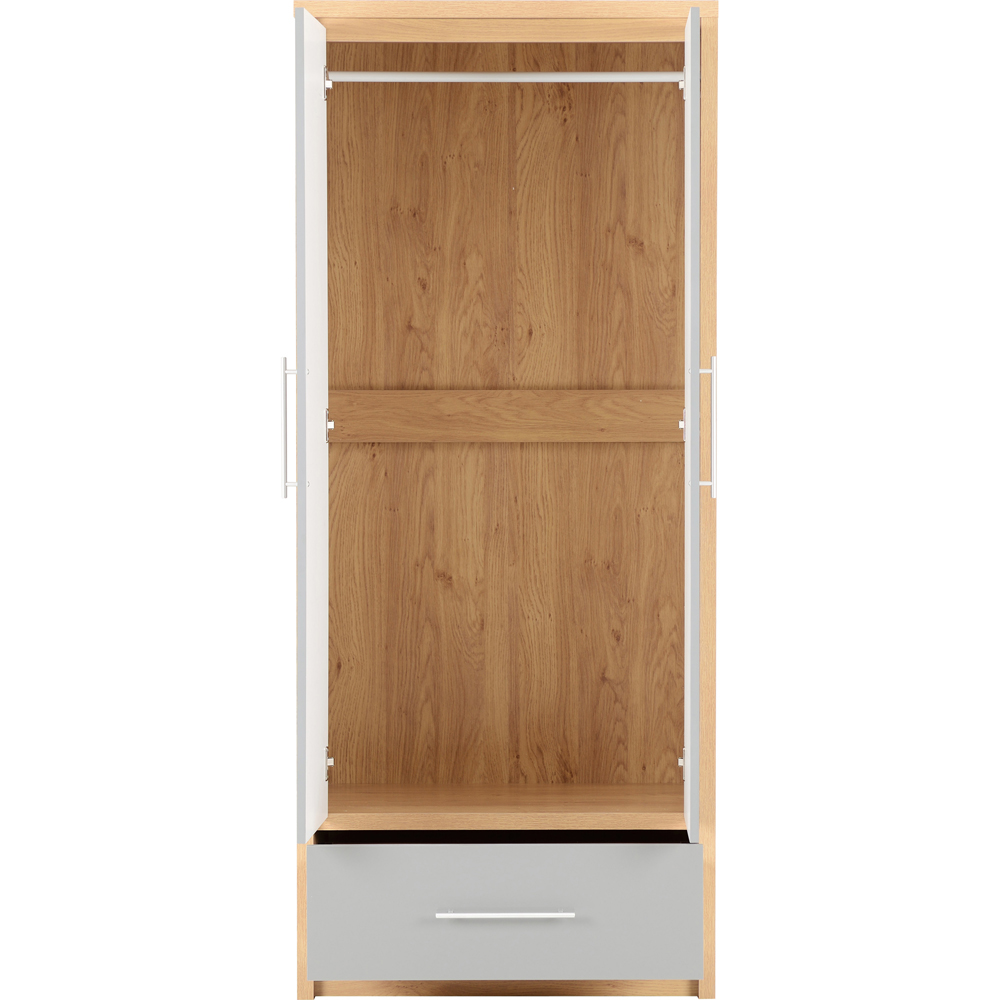 Seconique Seville 2 Door Single Drawer Grey Gloss Light Oak Effect Veneer Wardrobe Image 4