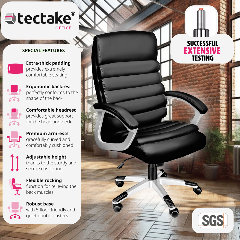 tectake Paul Black Height Adjustable Padded Office Chair Image 6