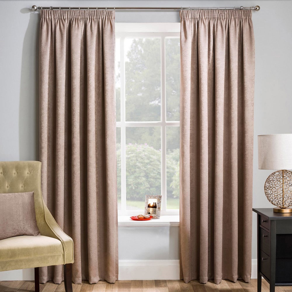 Enhanced Living Matrix Latte Thermal Pencil Pleat Readymade Curtains 117 x 229cm Image 1