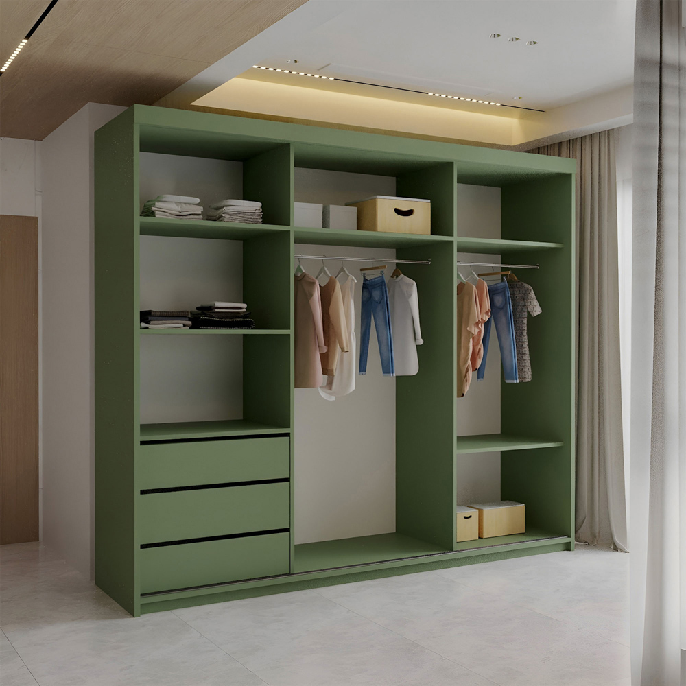 Sliding Wardrobes 4U Pesto 3 Door Green Sliding Wardrobe 250cm Image 3