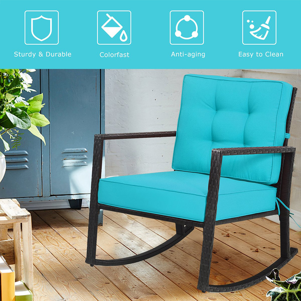 Costway Turquoise Outdoor Wicker Rocking Chair Image 8