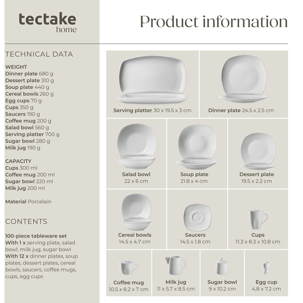 Tectake Salerno White 100 Piece Dinner Set Image 9