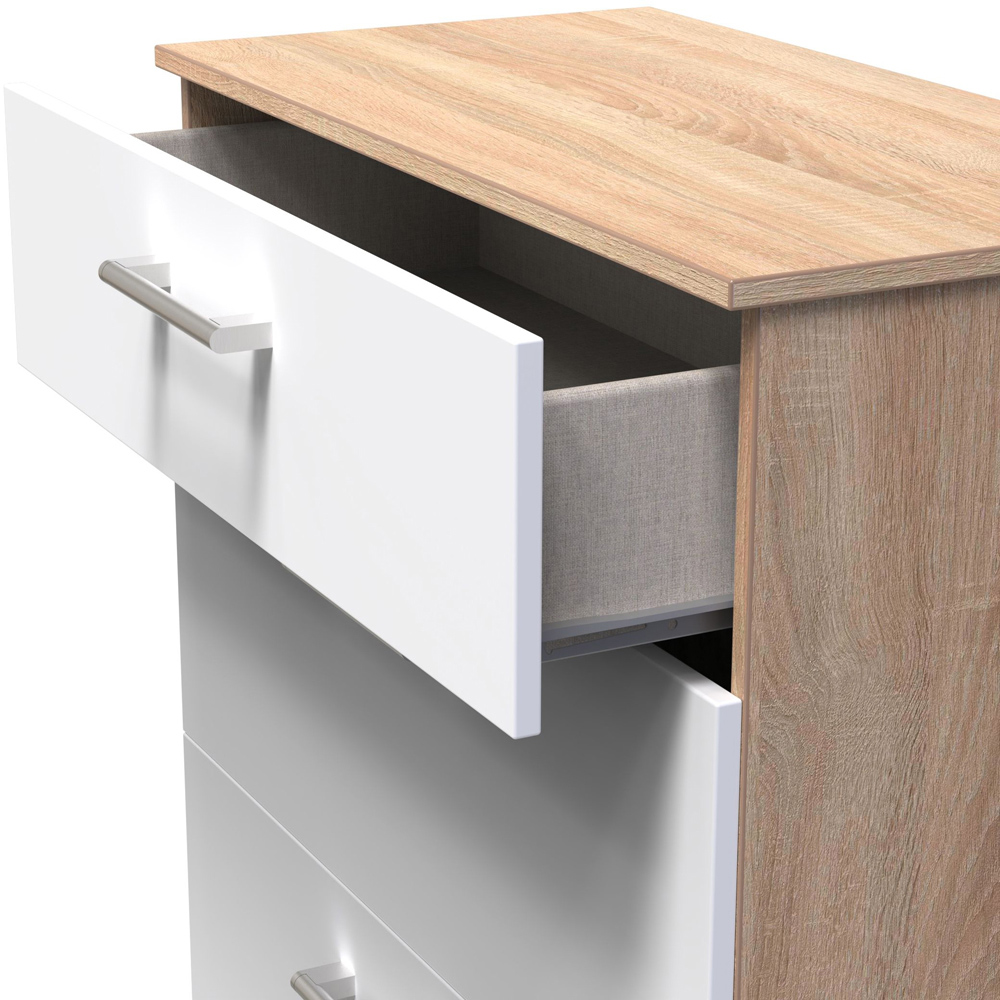 Crowndale Devon 3 Drawer White Matt and Bardolino Oak Deep Chest of Drawers Ready Assembled Image 6