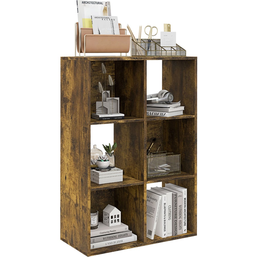 Portland 6 Shelf Rustic Brown Bookcase Image 2