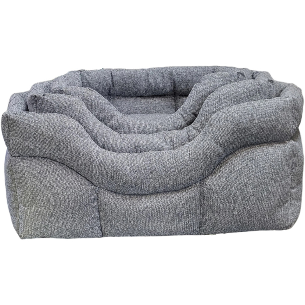 P&L Jumbo Grey Premium Orkney Tweed Fabric Drop Fronted Softee Rectangle Pet Bed Image 3