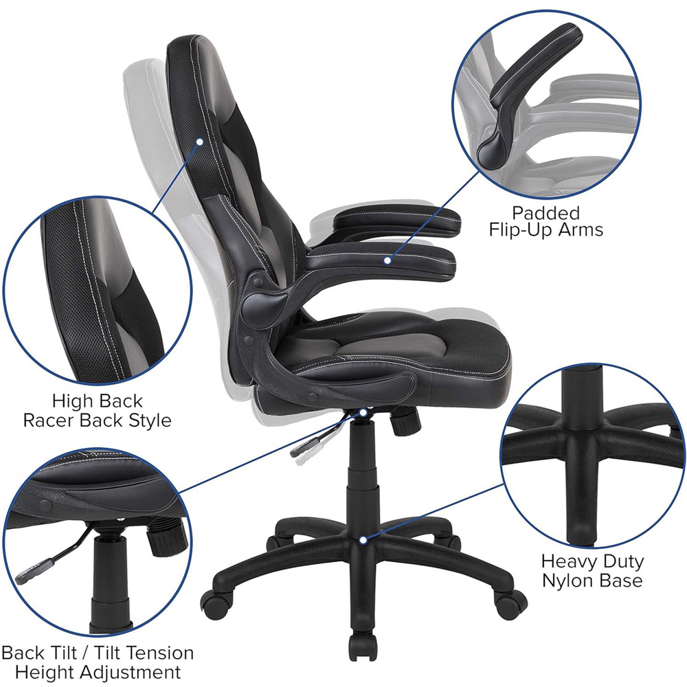 FWStyle X10 Black Faux Leather Racer Style Gaming Chair Image 5