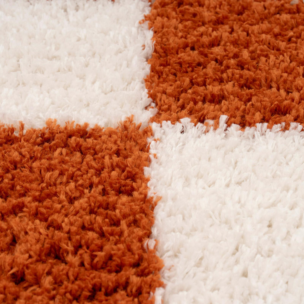 Kukoon Checkers Gigi Rust Terracotta and Cream Checkerboard Soft Shaggy Rug 160 x 230cm Image 5