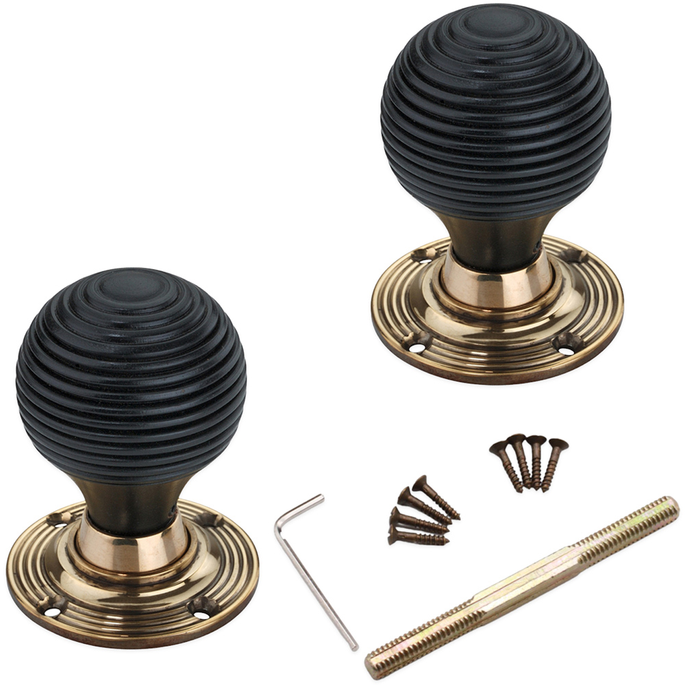 Spira Brass Aged Brass Ebonised Beehive Rim and Mortice Door Knob 2 Pack Image 4