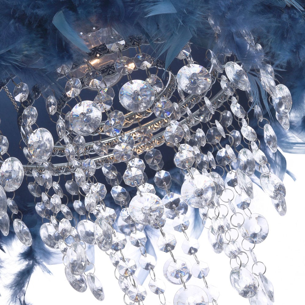 Happy Homewares Green Navy Pendant Shade with Transparent Acrylic Droplets Image 3