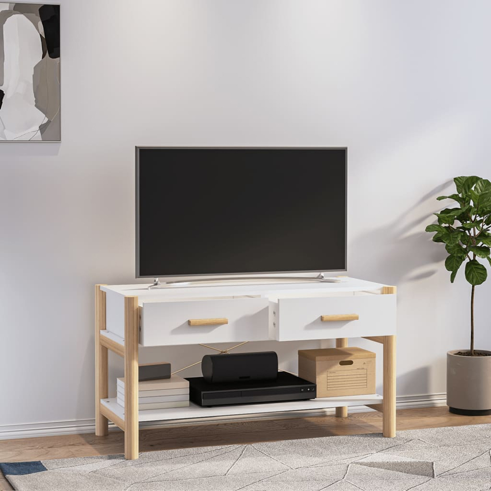 vidaXL 2 Drawer Single Shelf White TV Cabinet Image 8
