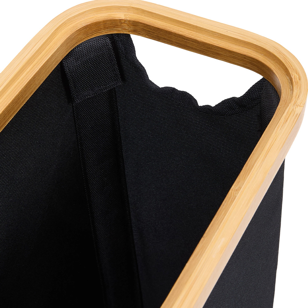 Living and Home Black and Natural Bamboo Toilet Roll Storage Basket with Lid Image 6