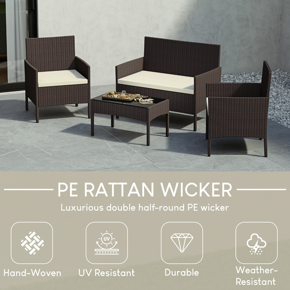 GARDEN VIDA Kendal 4 Seater Brown PE Rattan Garden Lounge Set with Cover Image 4