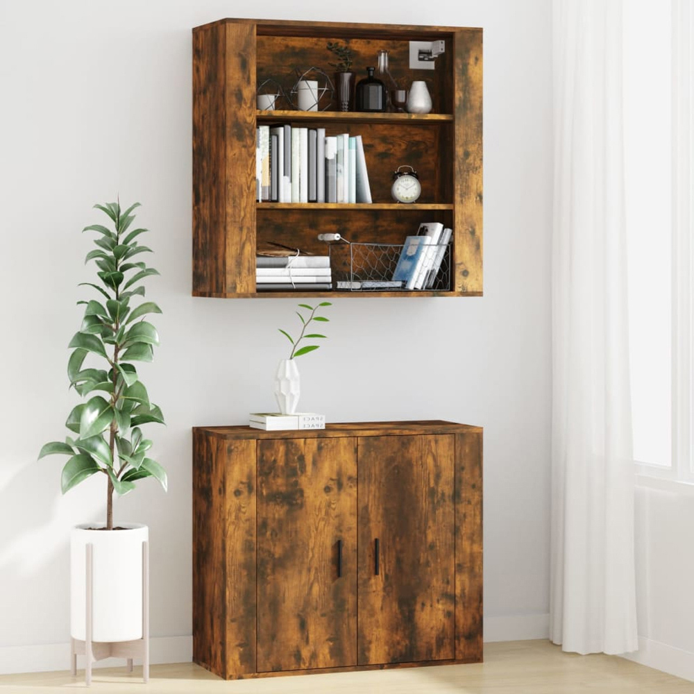 vidaXL 3 Shelf Smoked Oak Wooden Wall Cabinet Image 7