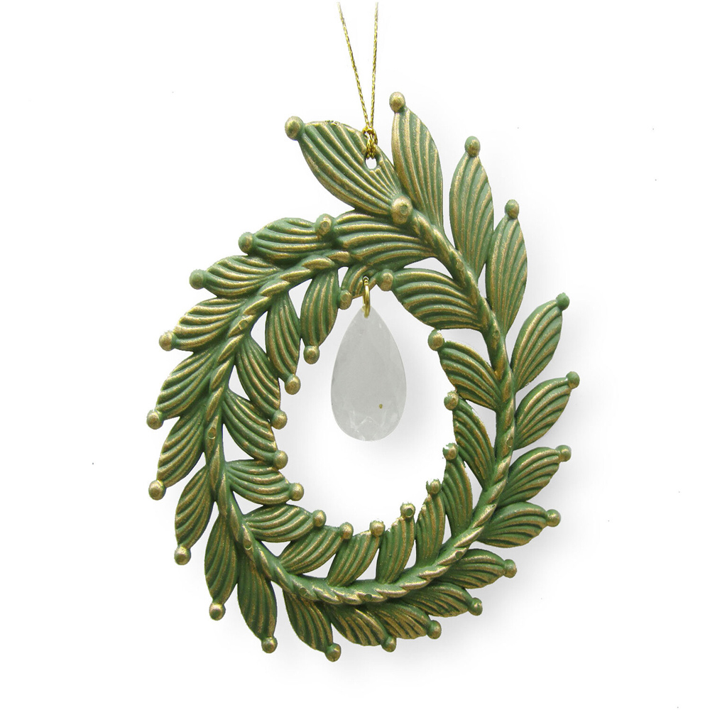 Brushed Gold Wreath Hanging Decoration Green Image 5