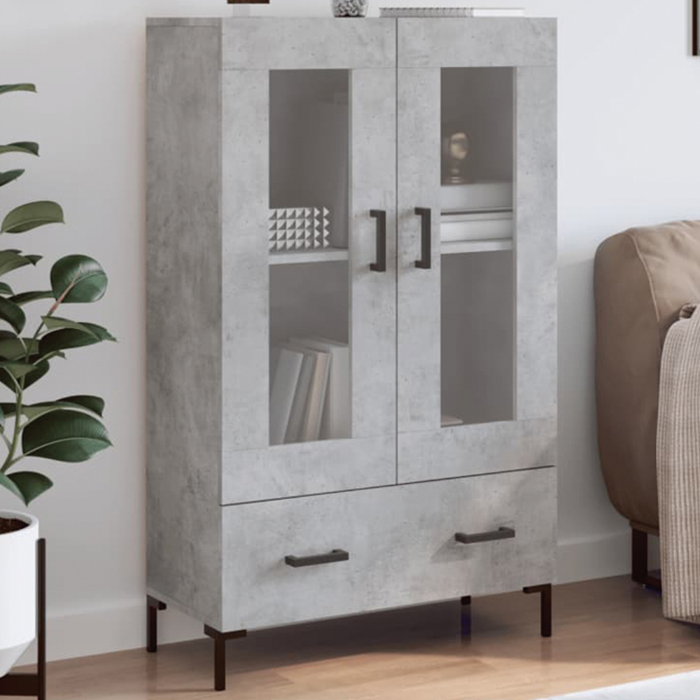 vidaXL 2 Glass Door Single Drawer Concrete Grey Highboard Image 1
