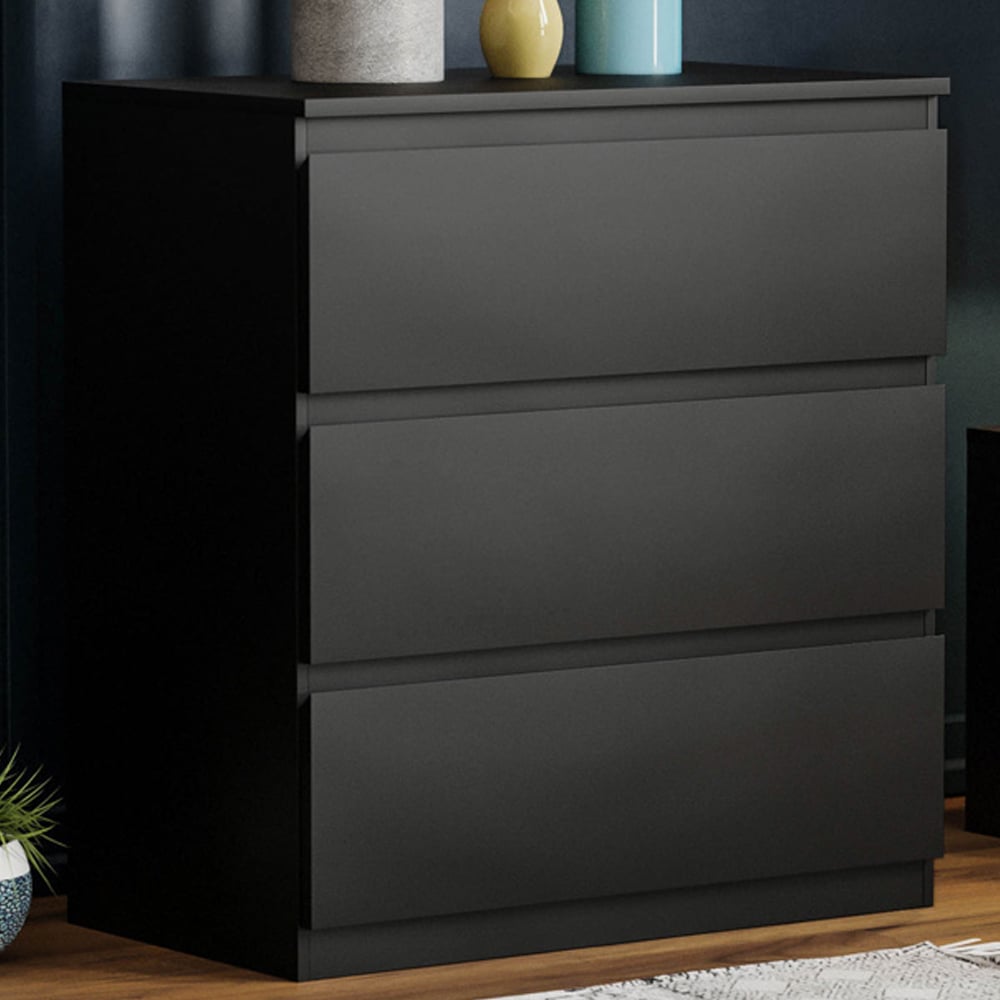 Vida Designs Denver 3 Drawer Black Chest of Drawers Image 1