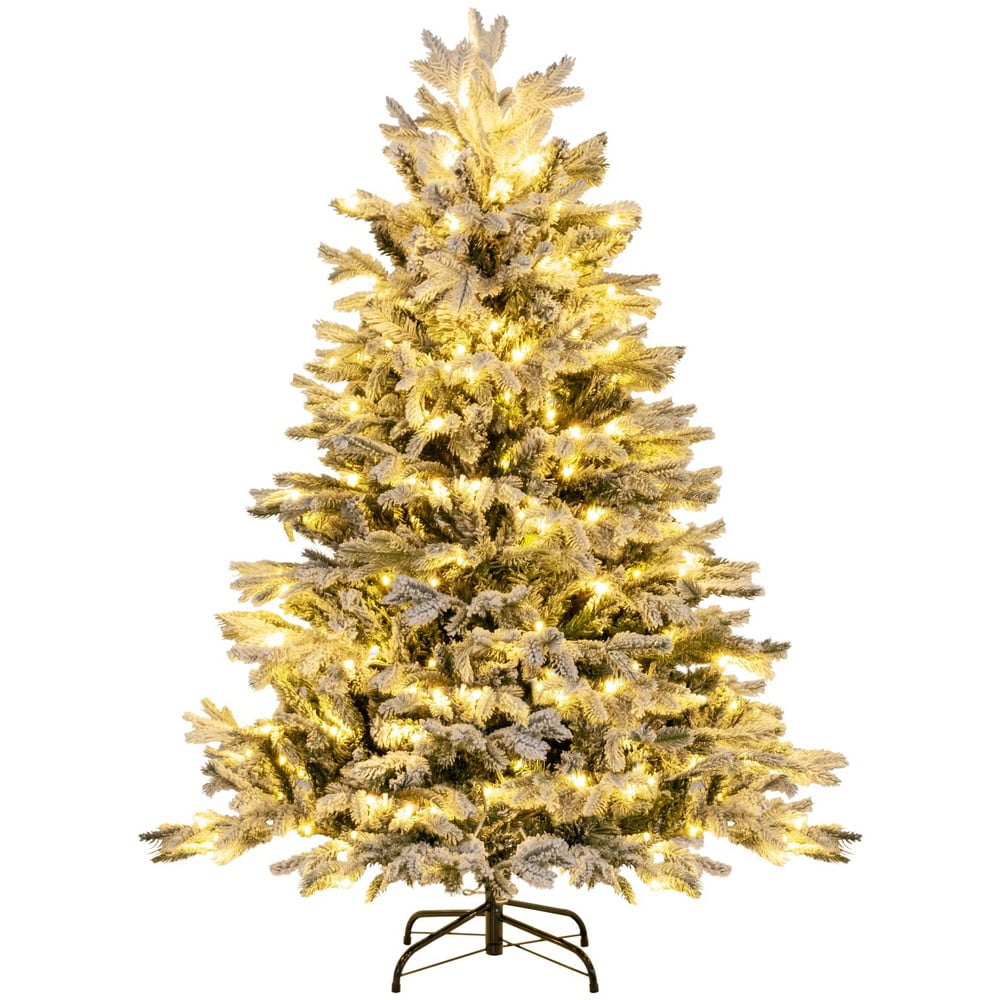 Costway Pre Lit Flocked Warm White LED Artificial Christmas Tree 4.5ft Image 1