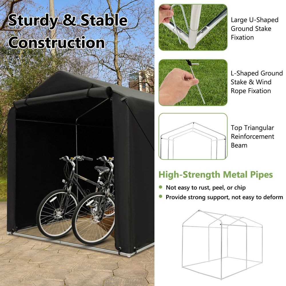 Costway Grey Portable Outdoor Bike Garage Shelter Image 7