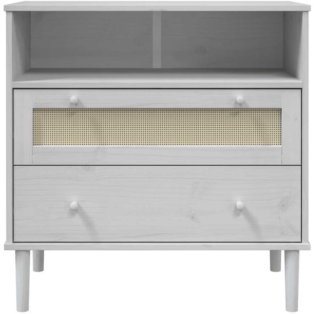 vidaXL Senja 2 Drawer Single Shelf White Solid Pine Wood Rattan Look Sideboard Image 4