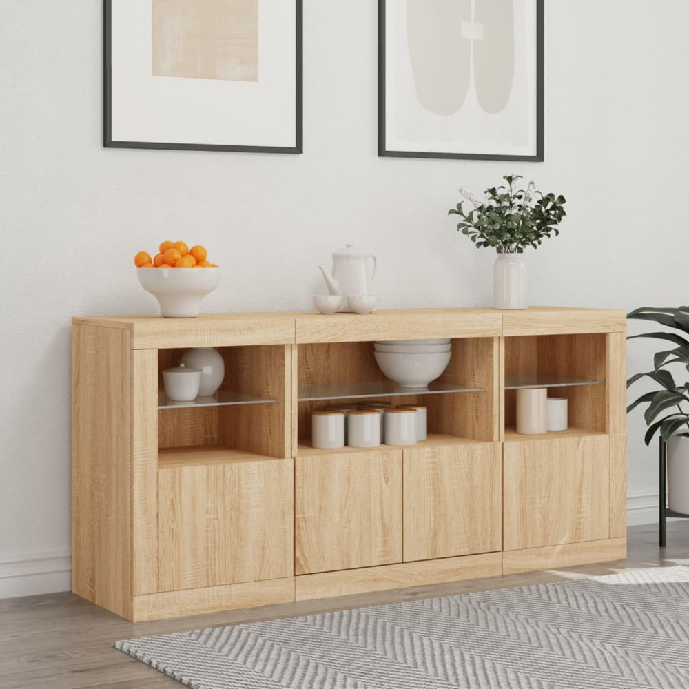 vidaXL 4 Door 6 Shelf Sonoma Oak Highboard with LED Lights 3 Piece Image 9