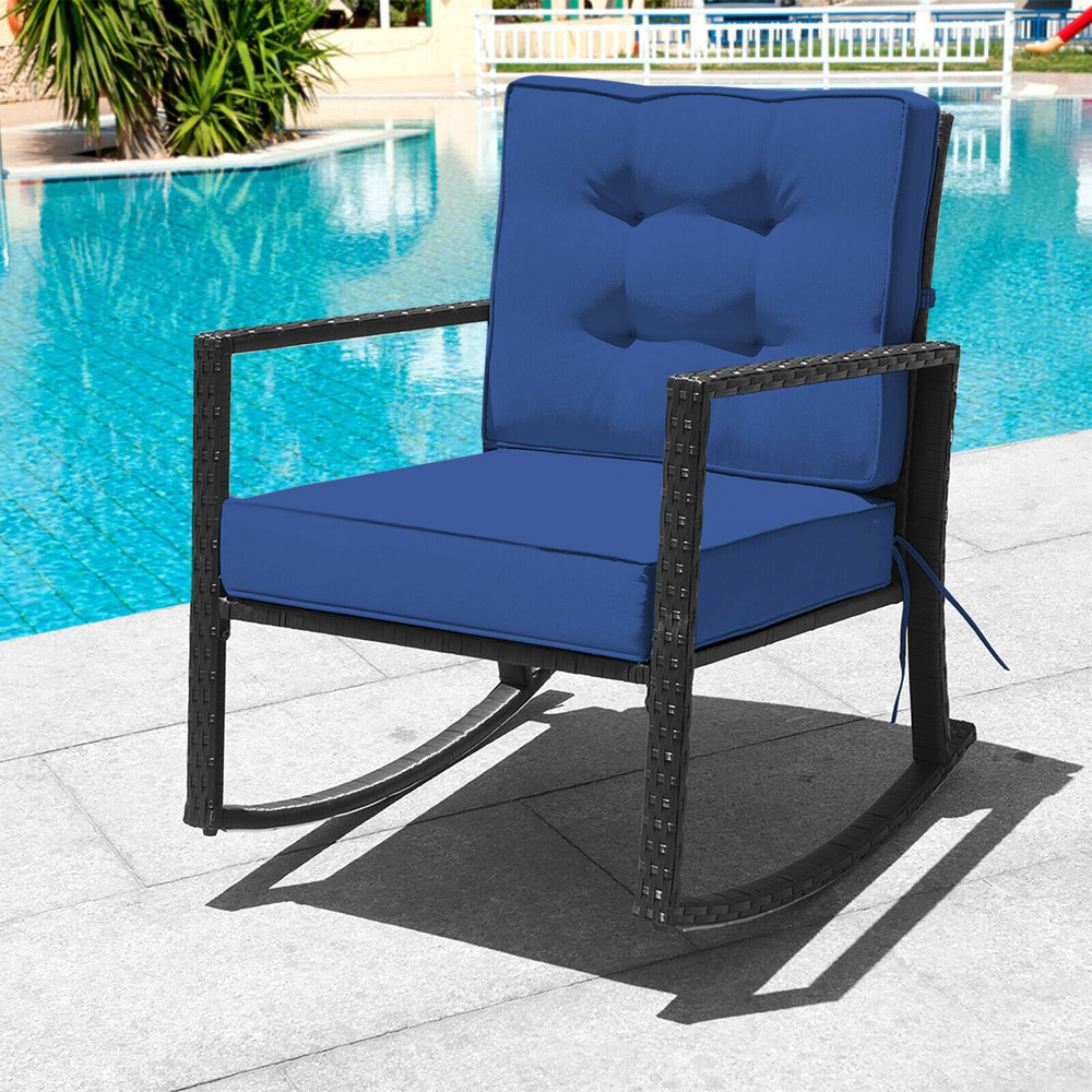 Costway Navy Rattan Rocking Chair Image 4