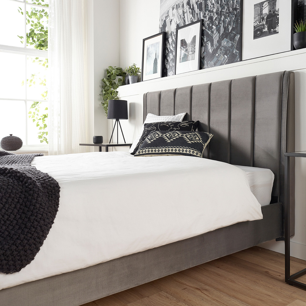 Aspire Furniture Phoebe King Size Grey Brushed Velvet Bed Frame Image 4