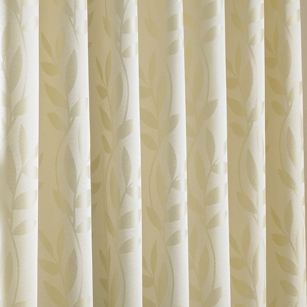 Alan Symonds Dupion Cream Leaf Jacquard Ring Top Eyelet Curtains 168 x 137cm Image 4