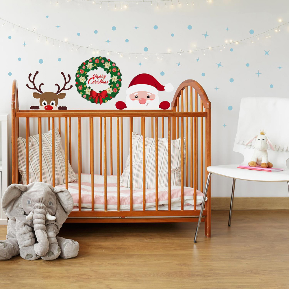 Walplus Peeking Santa and Rudolph with Christmas Garland Self Adhesive Wall Sticker 41 Piece Image 2