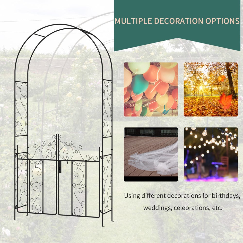 Outsunny 7.4 x 4.1 x 1.2ft Black Metal Garden Arch Arbor with Double Gate Image 6