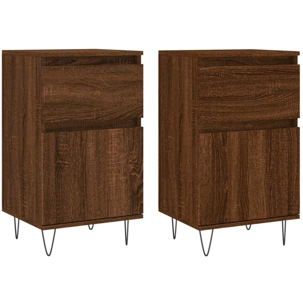 vidaXL Single Door Single Drawer Brown Oak Sideboard Set of 2 Image 9
