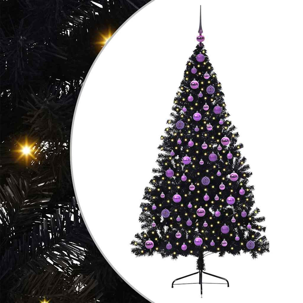vidaXL Pre-Lit Lilac Bauble Black Artificial Christmas Tree 6ft Image 6