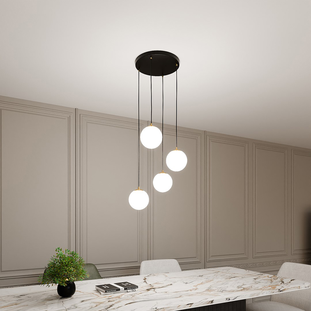 Emibig Royal 4 Light White Shade Black and Gold E14 Ceiling Pendant Light Image 7
