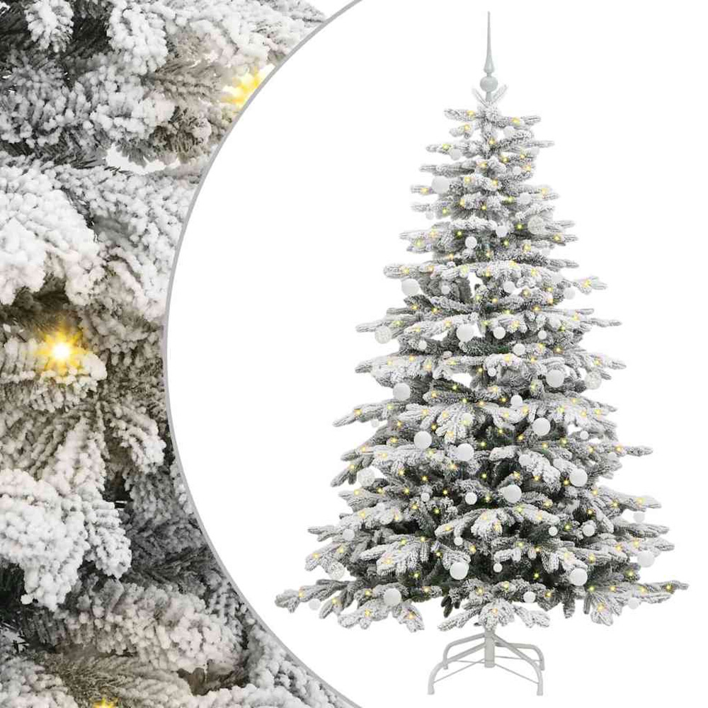 vidaXL Pre-Lit White Baubles White Artificial Snow Flocked Christmas Tree 6ft Image 2