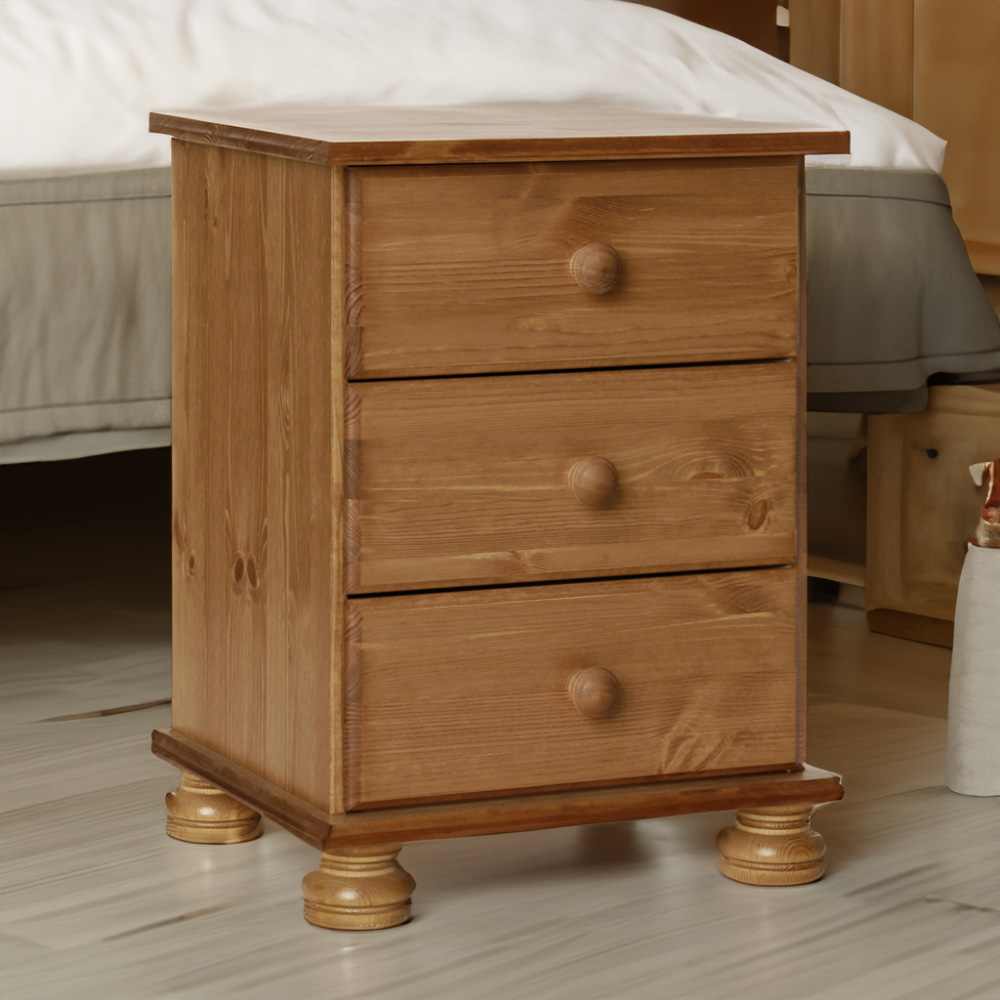 Florence Copenhagen 3 Drawer Pine Bedside Table Image 1