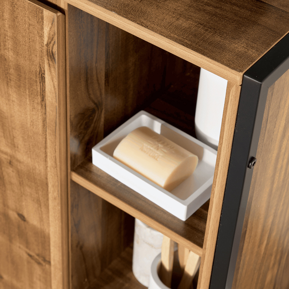 Home Source Locastra Single Door 3 Shelf Oak and Black Bathroom Floor Cabinet Image 5