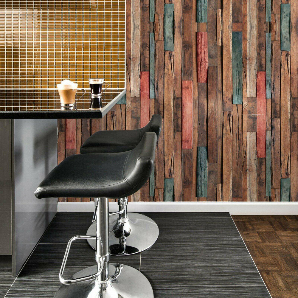 Walplus Timber Strip Colourful Self-Adhesive Decal Wallpaper Image 2