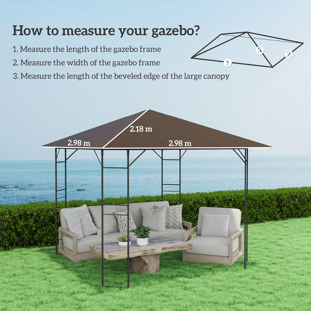 Outsunny 3 x 3m Brown Gazebo Canopy Replacement Cover with Drain Holes Image 7