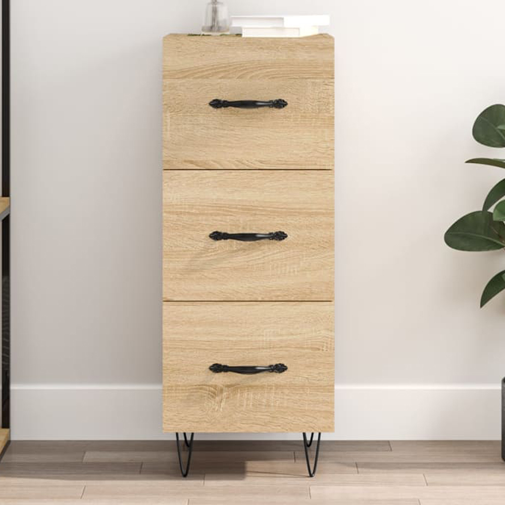 vidaXL 3 Drawer Sonoma Oak Sideboard with Metal Legs and Handles Image 1