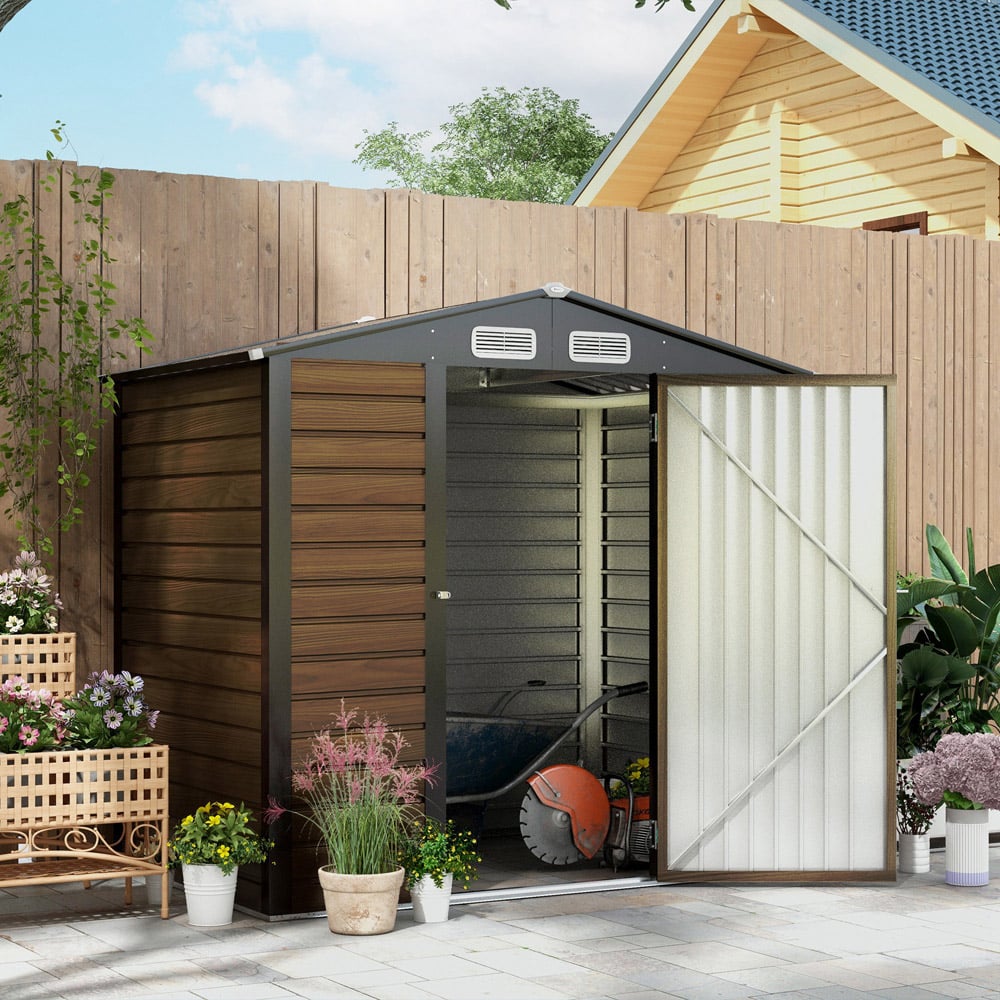 Outsunny 6.2 x 4.3ft Oak Garden Metal Shed with Vent Image 2