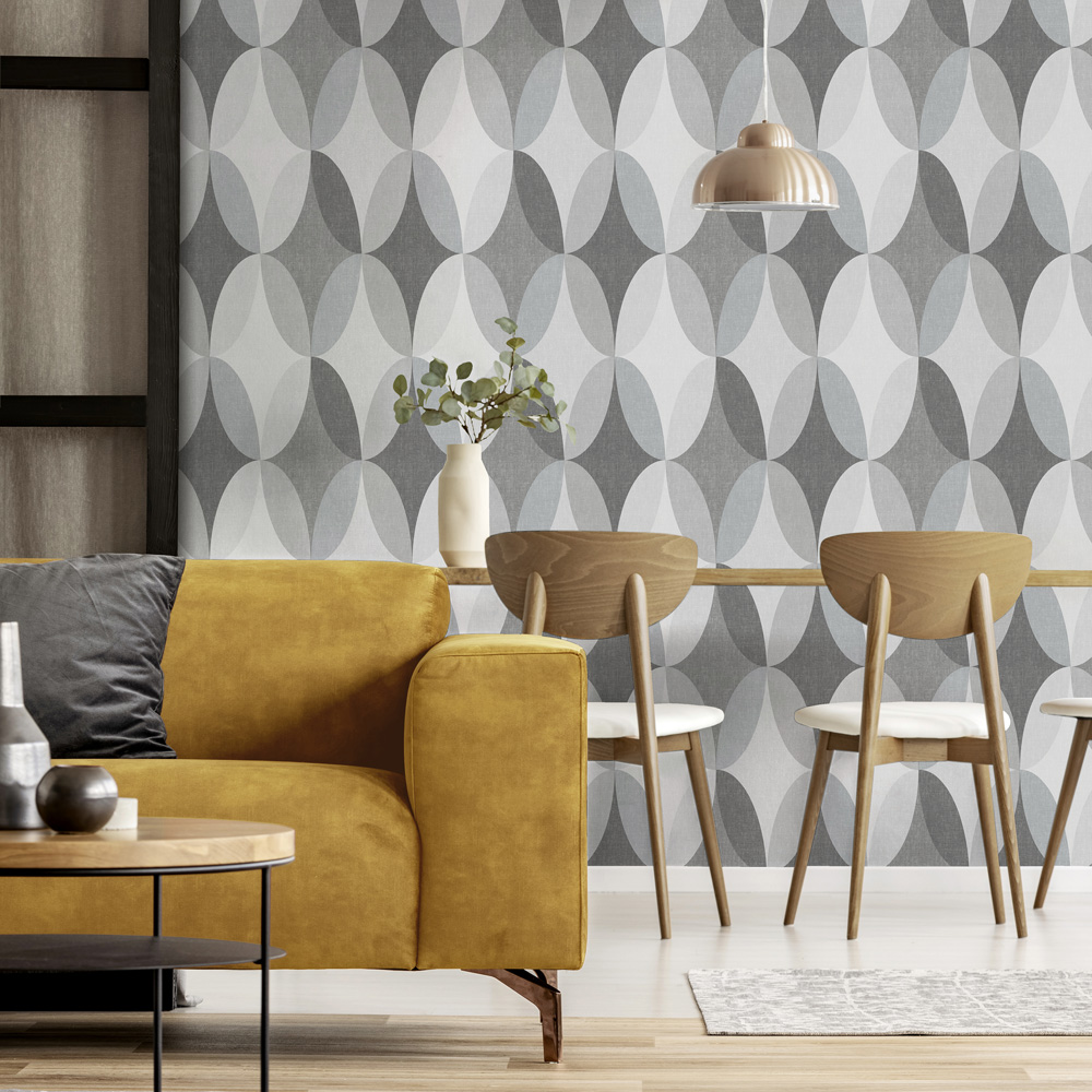 Fine Decor Kirby Oval Geo Charcoal Wallpaper Image 3